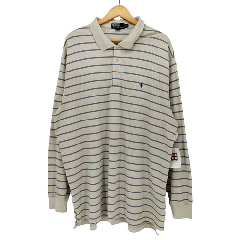 ポロバイラルフローレン Polo by RALPH LAUREN 90s ポニー刺繍 ペルー製 ピマコットン ボーダー L/S ポロシャツ 長袖 プルオーバー メンズ import:XXL